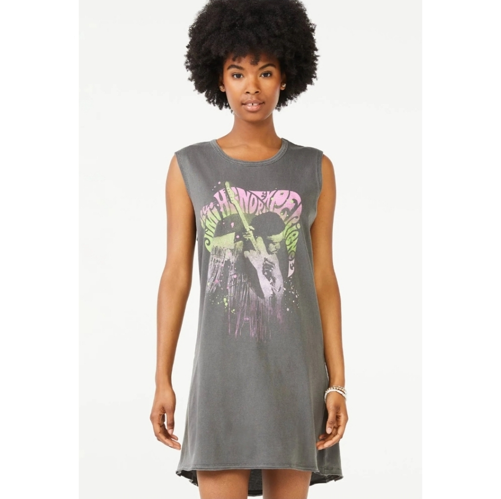 Jimi Hendrix Gray Sleeveless Cotton T-Shirt Band Dress Size Medium